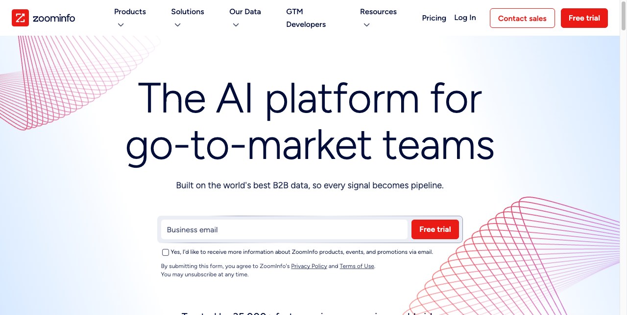 ZoomInfo – Startseite des Vertriebs-Tools im Vergleich